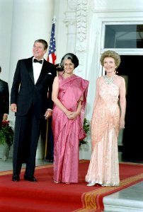 President Ronald Reagan, Nancy Reagan, and Prime Minister Indira Gandhi of India