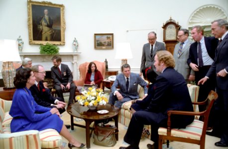 President Ronald Reagan meeting with representatives of the Right to Life Movement