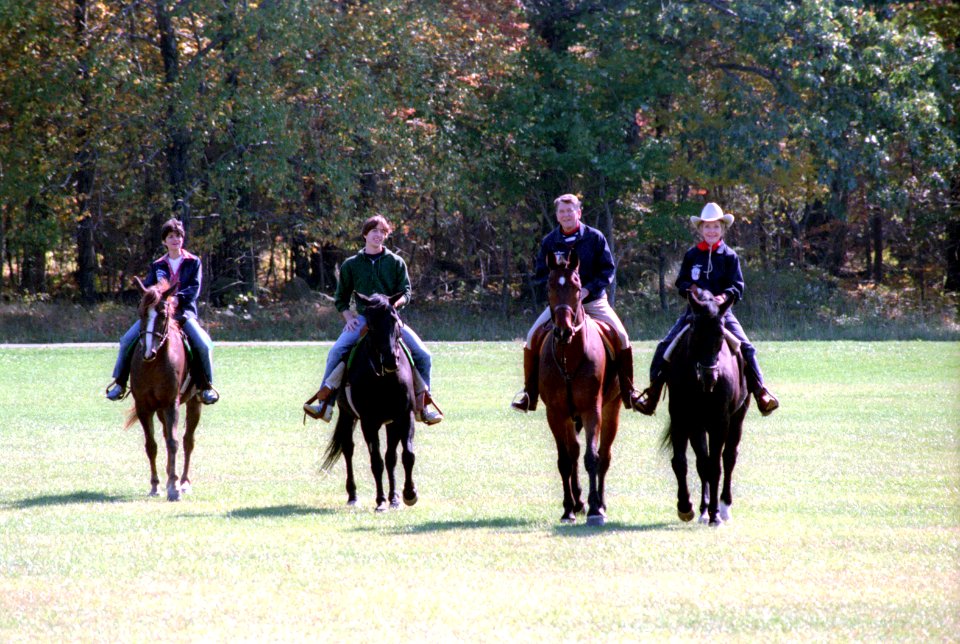 President Ronald Reagan, Nancy Reagan, Ron Reagan, Doria Reagan Horseback Riding at Camp David
