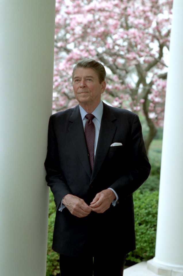 President Ronald Reagan on the colonnade during an interview