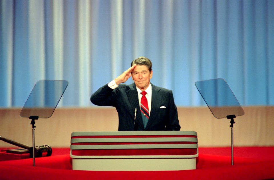 President Ronald Reagan saluting the crowd at the Republican National Convention