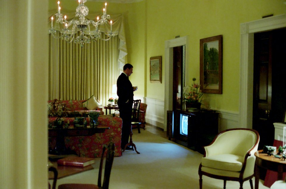 President Ronald Reagan watching television