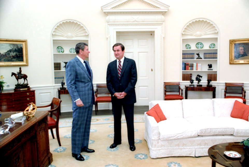 President Ronald Reagan with Pat Buchanan