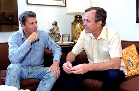 President Ronald Reagan with Vice President George H. W. Bush at Rancho Del Cielo photo