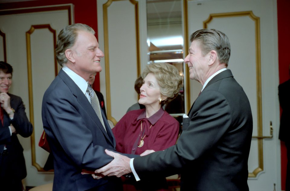 President Ronald Reagan, Nancy Reagan, and Billy Graham at the National Prayer Breakfast