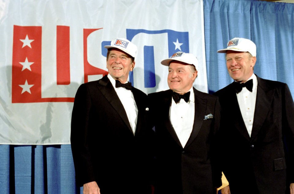 President Ronald Reagan, President Gerald Ford, and Bob Hope