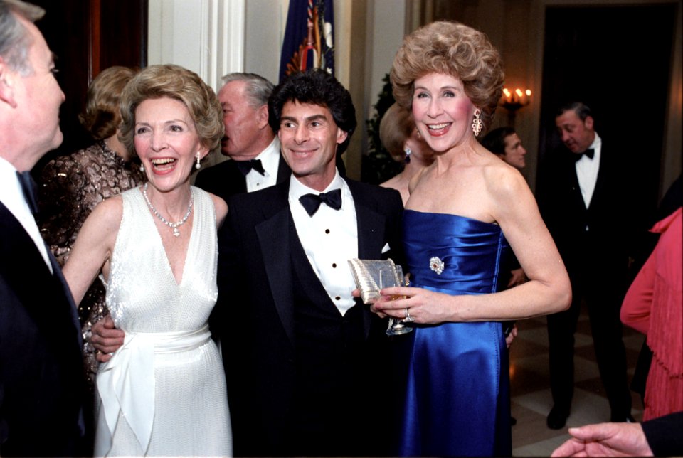 President's 70th Birthday Party Nancy Reagan with Betsy Bloomingdale and Julius Bergtsson in The Cross Hall