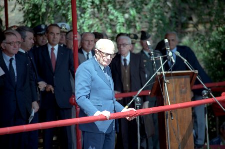 President Sandro Pertini of Rome attends a ceremony commemorating the liberation of Rome by the 1ST Special Service Force during World War II