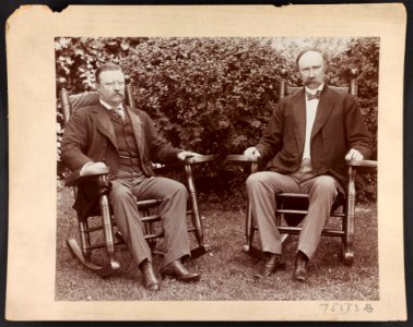 President Theodore Roosevelt and Senator Charles Fairbanks, seated in rocking chairs on a lawn at Sagamore Hill, Oyster Bay, N.Y. LCCN2013649641 photo