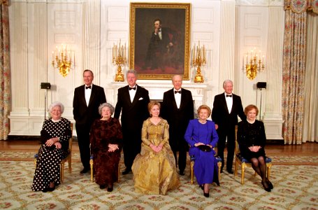 Presidents and First Ladies pose for a photograph at the 2000 White House Historical Association Dinner photo