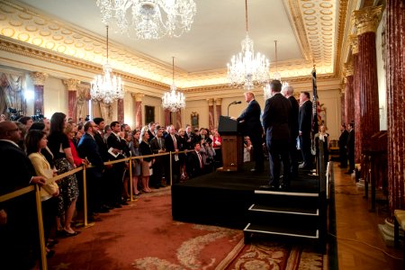 President Trump speaking at a Ceremonial Swearing-in for Secretary Pompeo