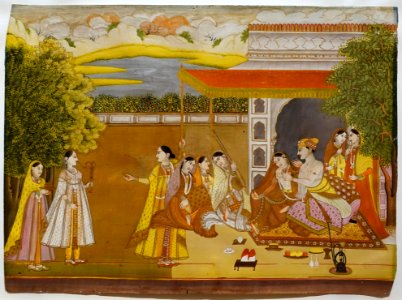 Prince and his Ladies, provincial Mughal school, India, 1750-1800 AD, opaque watercolor and gold on paper - Tokyo National Museum - Tokyo, Japan - DSC08823
