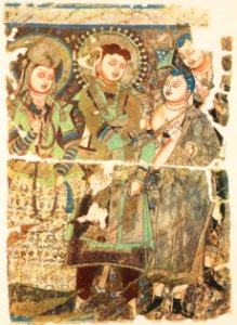 Prince Tottika of Kucha with his wife Svayamprabhā, accompanied by two monks, Maya Cave 205, Kizil