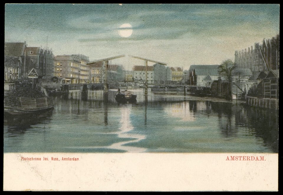 Prinseneiland geheel rechts met de Prinseneilandgracht en klapbrug 321 naar de Nieuwe Teertuinen. Uitgave Jos Nuss, Amsterdam, Afb PBKD00129000003