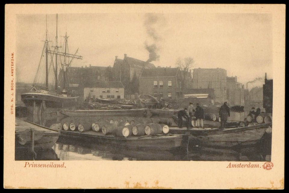 Prinseneiland vanaf de Eilandsgracht met geheel rechts het Bickersplein. Uitgave N.J. Boon, Amsterdam