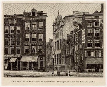 Prinsengracht 210-206 met zicht op de Rozenstraat Houtgravure naar foto van Jacob Olie Jacob Olie (max res)