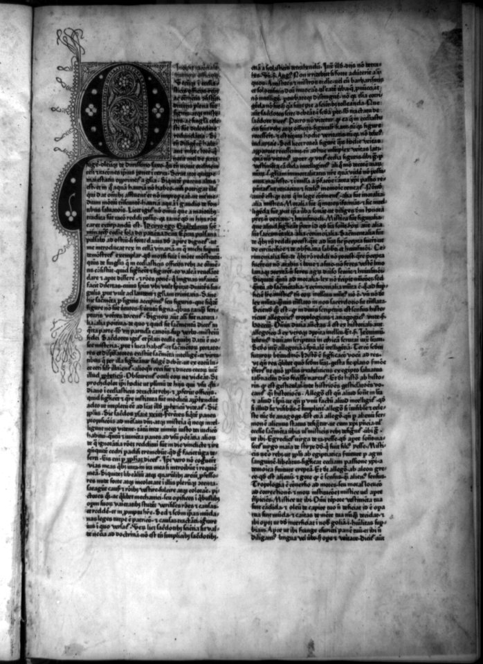 Printed vellum page from the first book printed in small type. 1459 LCCN2006691907