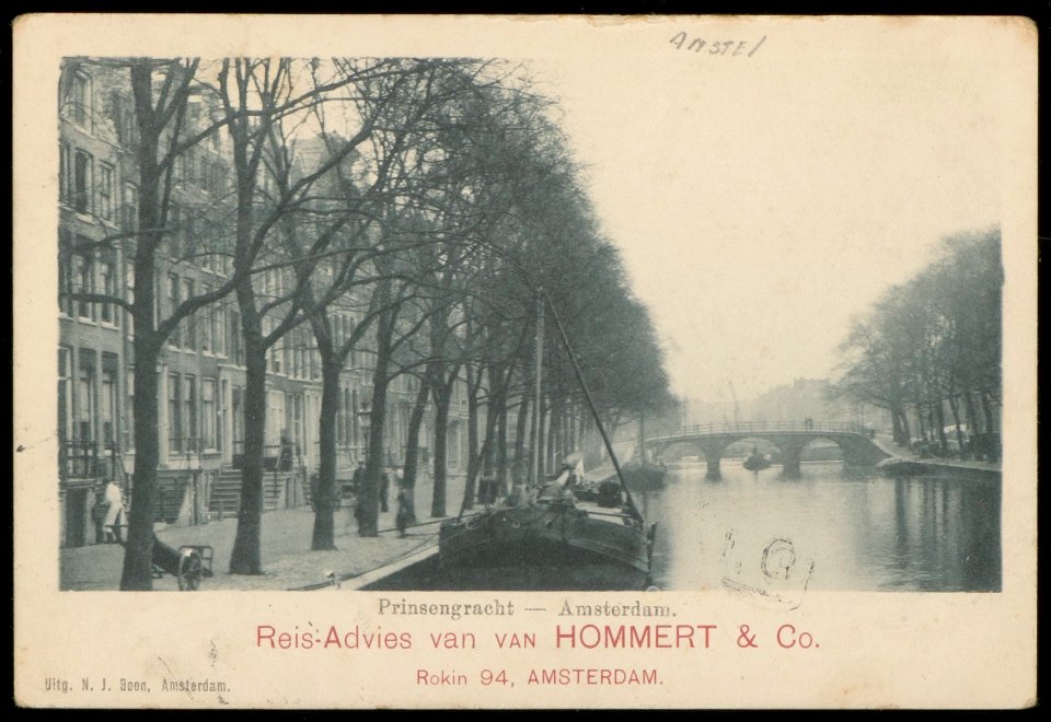 Prinsengracht gezien naar de Amstel. Uitgave N.J. Boon, Amsterdam, Afb PBKD00257000012