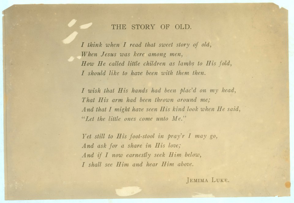 Printed page of text- 'The Story of Old' by Jemima Luke. LOC nclc.04890