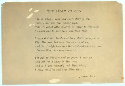 Printed page of text- 'The Story of Old' by Jemima Luke. LOC nclc.04890