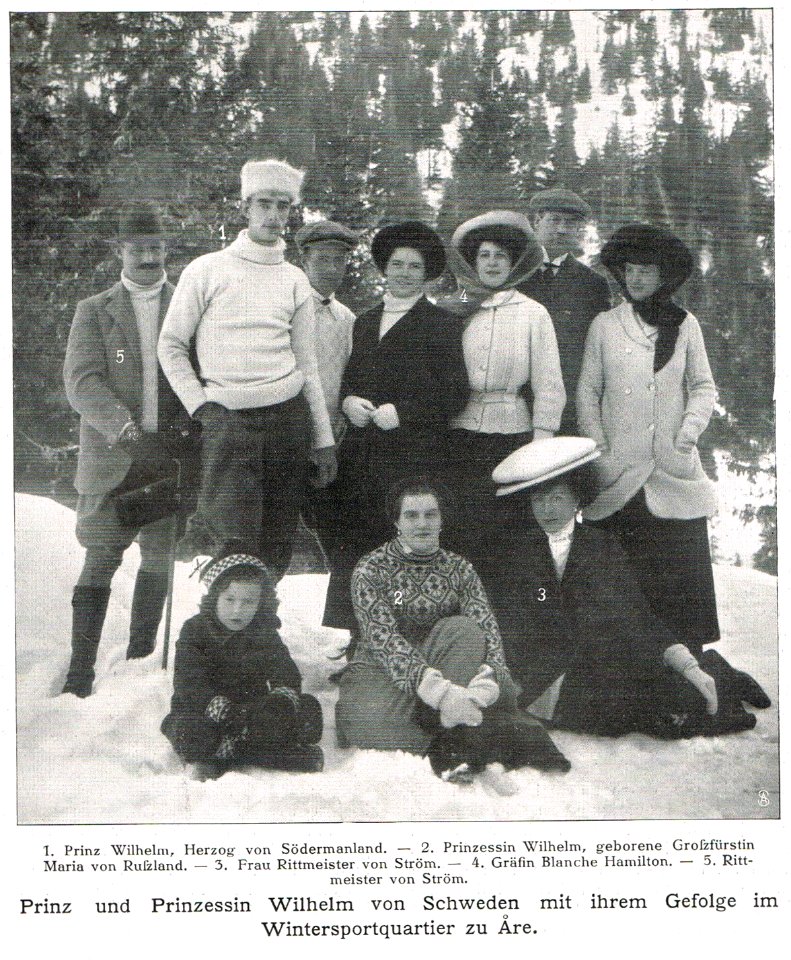Prinz und Prinzessin Wilhelm von Schweden mit ihrem Gefolge, 1911