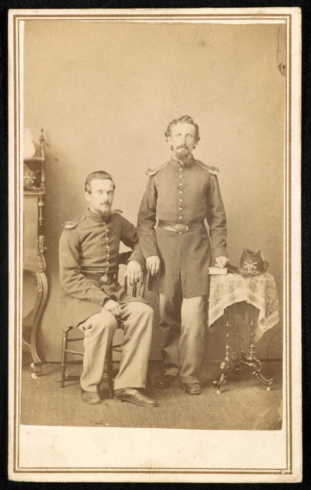 Private Cline Morris of Co. E, 3rd Pennsylvania Heavy Artillery Regiment and unidentified soldier in uniform) - Kimberly Bros., National Gallery, Fortress Monroe LCCN2016652292