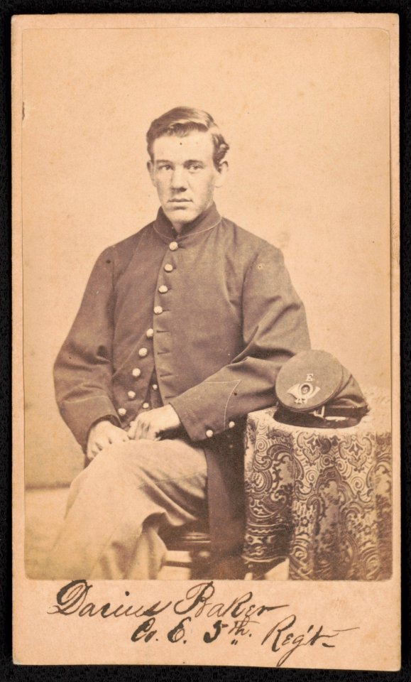 Private Darius Baker of Co. E, 5th Massachusetts Infantry Regiment in uniform) - Photographed by Bowers, No. 96 Market Street, Lynn LCCN2016646179