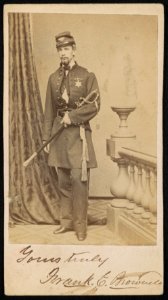 Private Francis Edwin Brownell of Co. A, 11th New York Infantry Regiment and 11th Regular Army Infantry Regiment in uniform) - Silsbee, Case & Co., photograph artists, 299-1-2 Washington LCCN2016651682