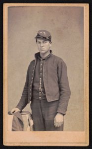 Private Thomas Dennis of Co. G, 2nd New York Cavalry Regiment in uniform with American flag LOC ppmsca.52246