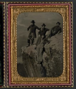 Private Henry McCollum of Company B, 78th Pennsylvania Infantry Regiment and three unidentified soldiers in 78th Pennsylvania Infantry uniforms at Point Lookout, Tennessee LCCN2011648546