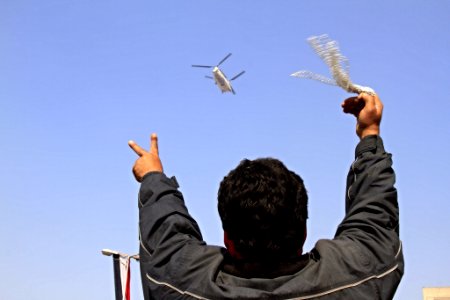 Pro-government crowds gather in Tahrir Square - Cairo - helicopter