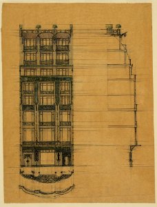 Project for a store façade (Mercier Frères). Elevation, section, and plan LCCN2009632423