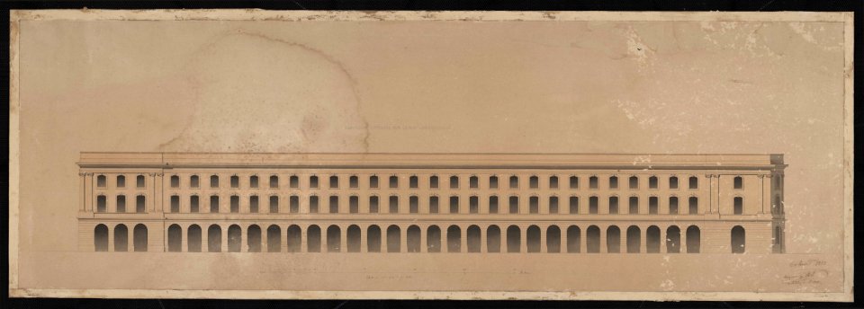 Projet de construction du futur Hôtel de Ville de Toulouse. Elévation latérale sur la rue Louis Napoléon. - FRAC31555 20Fi1244