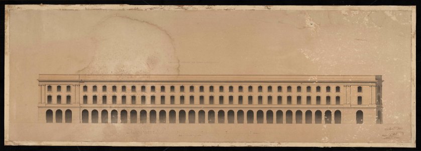 Projet de construction du futur Hôtel de Ville de Toulouse. Elévation latérale sur la rue Louis Napoléon. - FRAC31555 20Fi1244