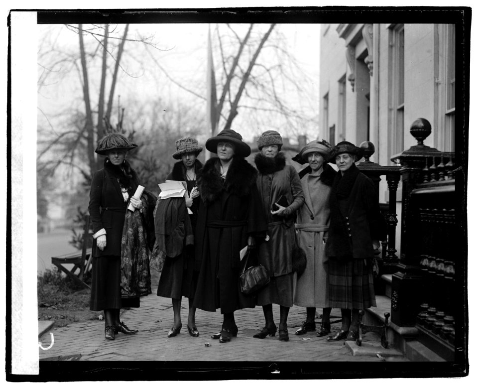 Prominent women at equal rights conference at Woman's Party. L to R- Mrs. Agnes Morey, Brookline, Mass.; Miss Katherine Morey, Brookline, Mass. & State Chairman of the Woman's Party; Elsie LOC npcc.07326