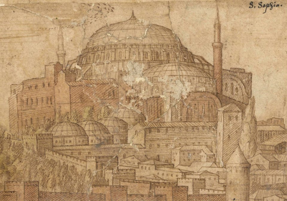 Prospect of Constantinople, Sheet 6, detail of Hagia Sophia, Melchior Lorck, 1559