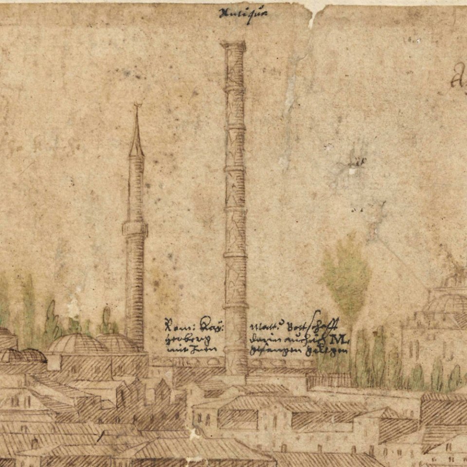 Prospect of Constantinople, Sheet 8, Melchior Lorck, 1559 (detail of the Column of Constantine)