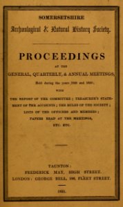 Proceedings of the Somersetshire Archaeological and Natural History Society Title Page 1851 photo