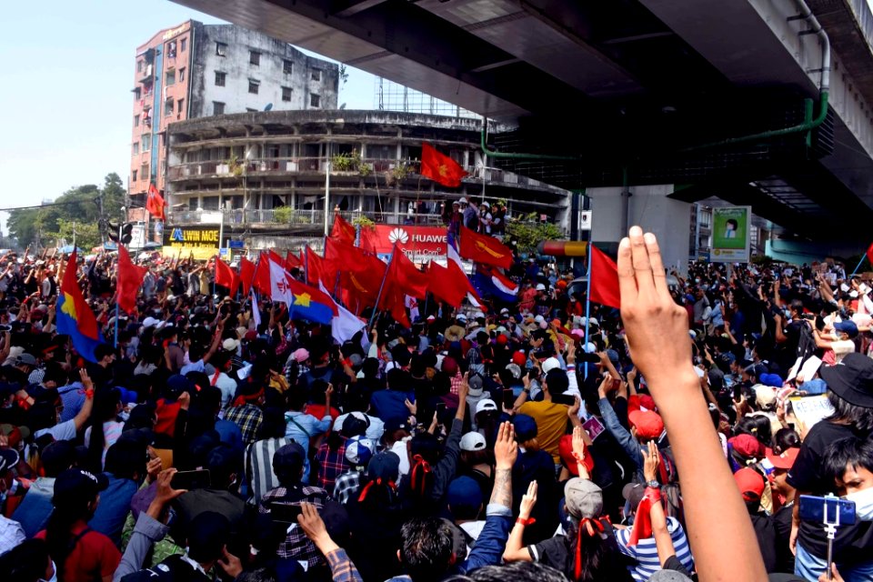 Protesters participate in an anti-military rally