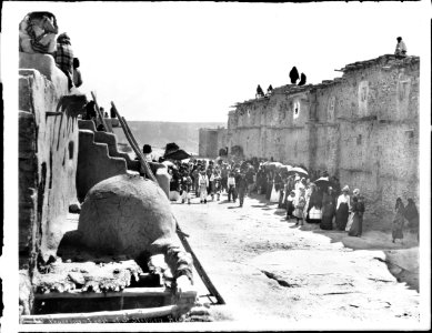 Procession for the Fiesta de San Esteban (Saint Stephen), Acoma Pueblo, ca.1900 (CHS-4522)