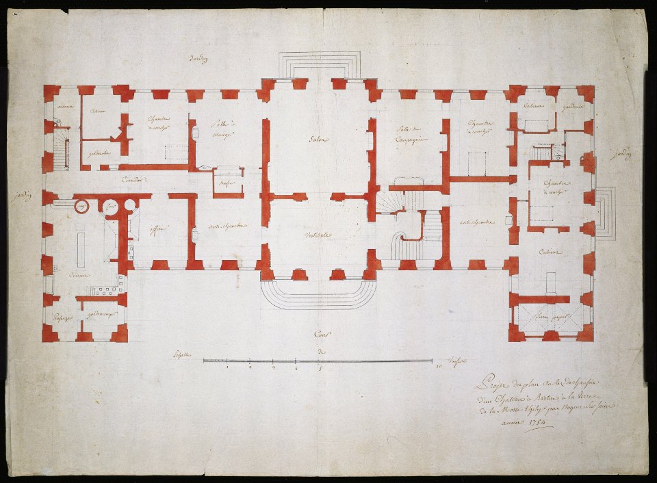 Projet de plan au rez-de-chaussée d'un château à bastir à la terre de La Motte Thily près Nogent sur Seine année 1754 (phbd05 0142)
