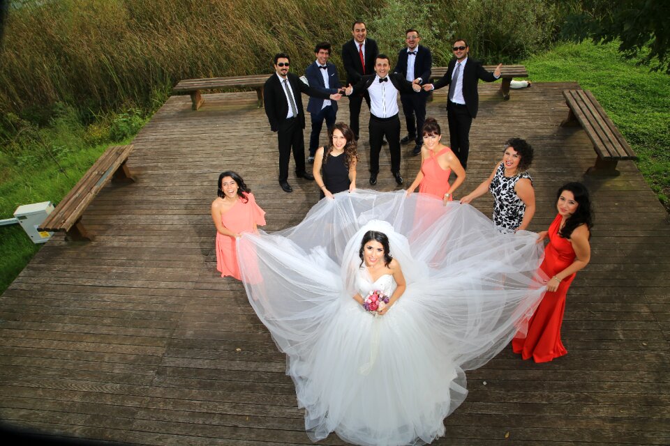 Married couple and friends brown wedding brown celebrate