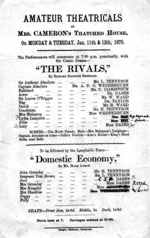 Programme for The Rivals at Mrs Cameron's