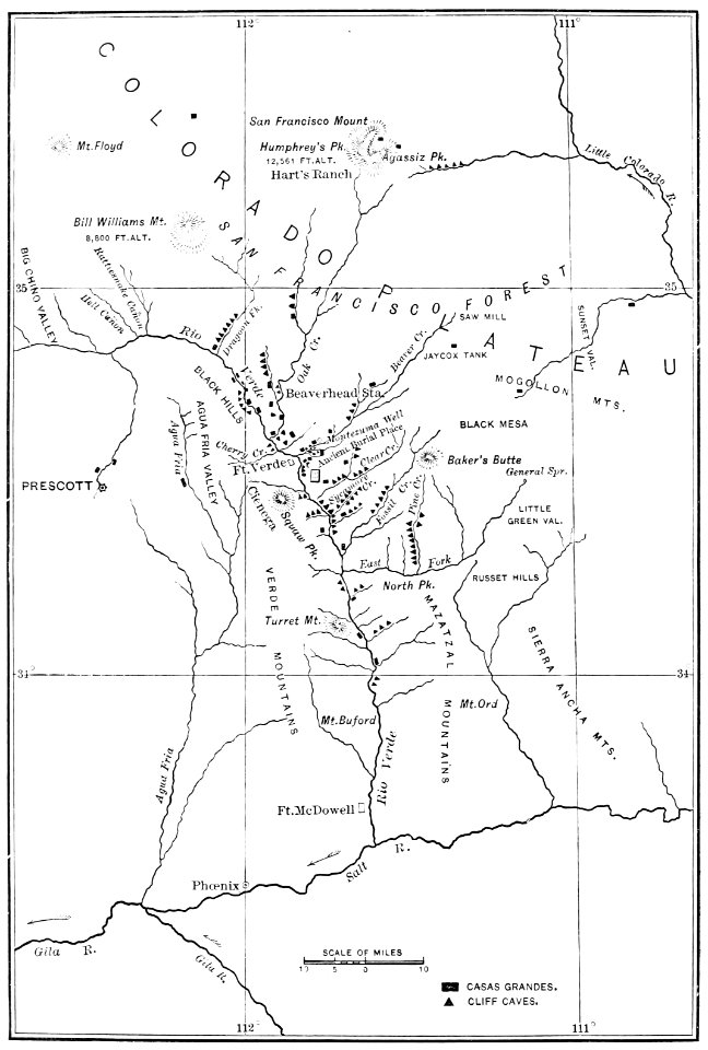 PSM V37 D768 Map of ancient dwellings of the verde valley