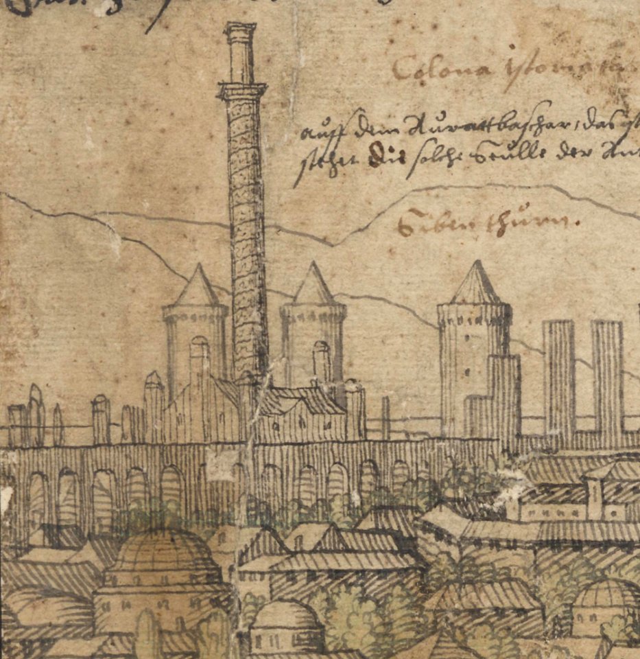 Prospect of Constantinople, Sheet 12, Melchior Lorck, 1559 (detail of the Column of Arcadius)