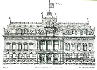 Provinzial Ständehaus in Düsseldorf, erbaut von Julius C. Raschdorff von 1876 bis 1880, Zeichnung