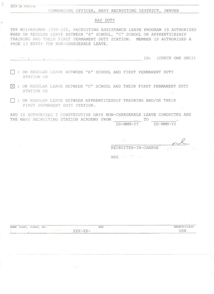 RAP duty form, blank