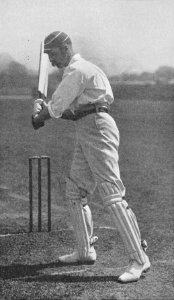 Ranji 1897 page 403 A. Ward in the attitude to cut