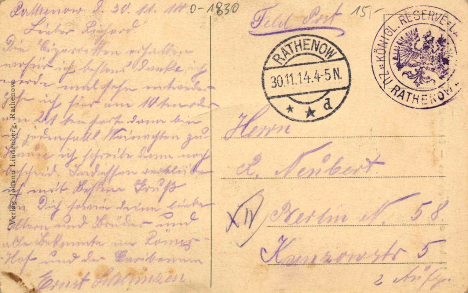 Rathenow, Brandenburg - Kreishaus; Denkmal Kaiser Wilhelm I. (back) (Zeno Ansichtskarten)