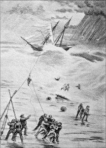 PSM V44 D362 Bringing crew ashore in breeches buoy
